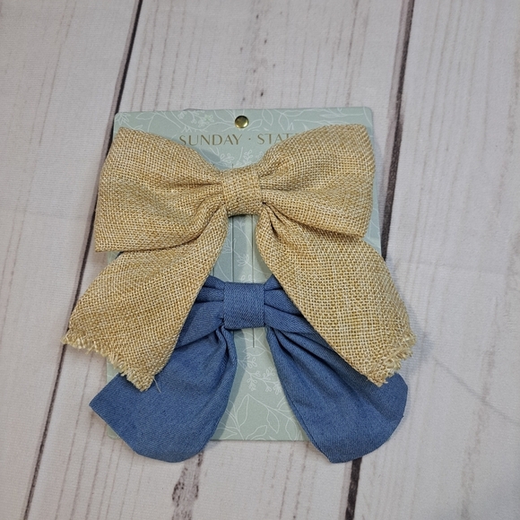 Sunday State Stylish Burlap and Denim Hair Bows - Picture 1 of 4
